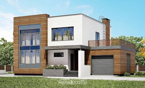 220-003-П Проект двухэтажного дома и гаражом, уютный коттедж из пеноблока Артём | Проекты домов от House Expert