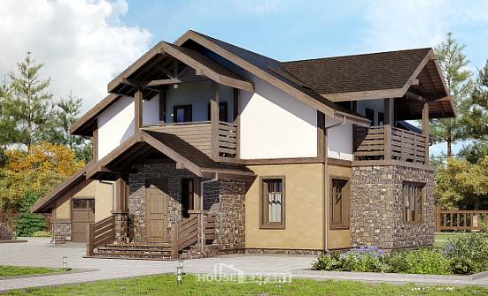 180-011-Л Проект двухэтажного дома мансардой, гараж, экономичный домик из бризолита Дальнегорск | Проекты домов от House Expert