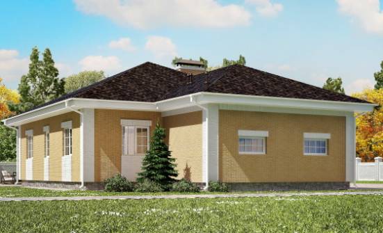 130-002-Л Проект одноэтажного дома и гаражом, бюджетный домик из блока Фокино | Проекты домов от House Expert