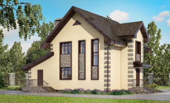160-004-П Проект двухэтажного дома и гаражом, доступный коттедж из газосиликатных блоков Арсеньев | Проекты домов от House Expert