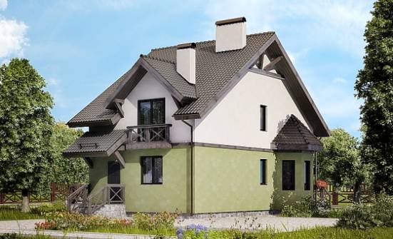 120-003-П Проект двухэтажного дома с мансардным этажом, недорогой домик из газобетона Лесозаводск | Проекты домов от House Expert