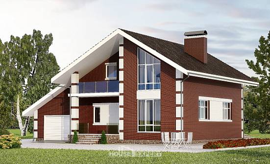 180-001-Л Проект двухэтажного дома с мансардным этажом, гараж, бюджетный коттедж из блока Большой Камень | Проекты домов от House Expert
