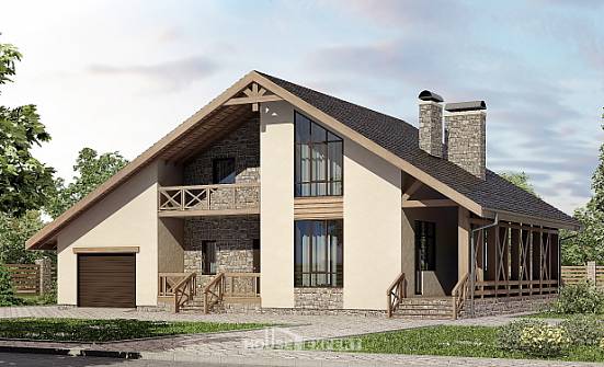 265-001-Л Проект двухэтажного дома с мансардным этажом, гараж, огромный коттедж из блока Большой Камень | Проекты домов от House Expert