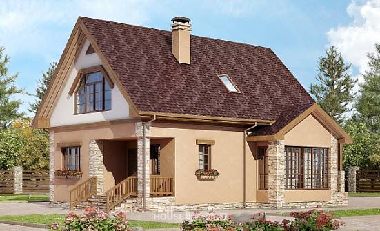 140-002-П Проект двухэтажного дома с мансардой, небольшой домик из поризованных блоков Лесозаводск | Проекты домов от House Expert