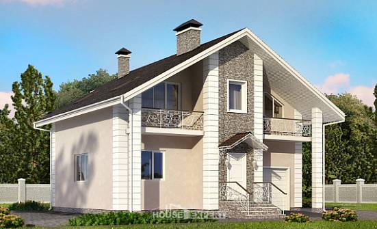 150-002-П Проект двухэтажного дома мансардный этаж, гараж, недорогой домик из блока Находка | Проекты домов от House Expert