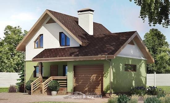 120-002-П Проект двухэтажного дома с мансардой, гараж, компактный коттедж из газобетона Уссурийск | Проекты домов от House Expert