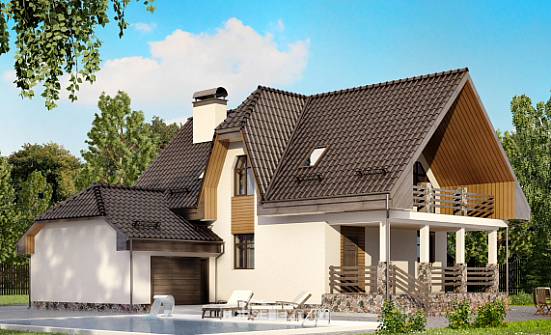 150-001-Л Проект двухэтажного дома с мансардой и гаражом, красивый коттедж из теплоблока Партизанск | Проекты домов от House Expert