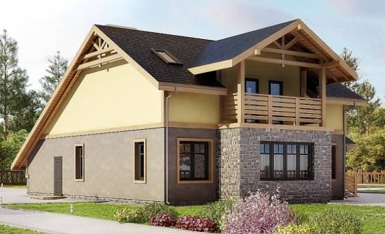 180-011-П Проект двухэтажного дома с мансардой и гаражом, бюджетный коттедж из блока Находка | Проекты домов от House Expert