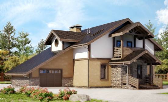 180-011-Л Проект двухэтажного дома мансардой, гараж, экономичный домик из бризолита Дальнегорск | Проекты домов от House Expert