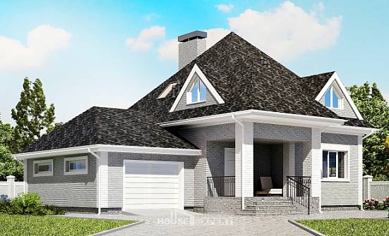 135-001-Л Проект двухэтажного дома мансардой, гараж, современный домик из кирпича Арсеньев | Проекты домов от House Expert