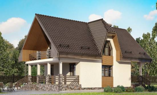 150-001-Л Проект двухэтажного дома с мансардой и гаражом, красивый коттедж из теплоблока Партизанск | Проекты домов от House Expert