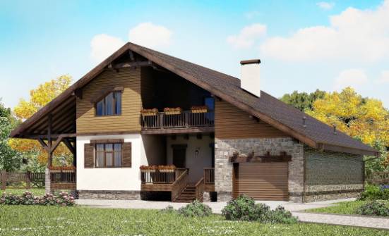 220-005-П Проект двухэтажного дома с мансардным этажом и гаражом, средний домик из кирпича Лесозаводск | Проекты домов от House Expert