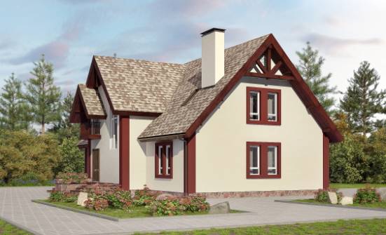 300-008-Л Проект двухэтажного дома мансардой, гараж, классический домик из твинблока Партизанск | Проекты домов от House Expert