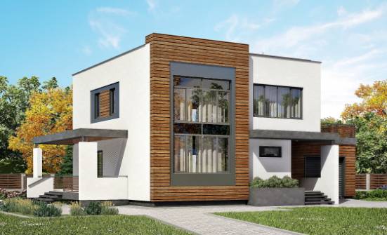 220-003-П Проект двухэтажного дома и гаражом, уютный коттедж из пеноблока Артём | Проекты домов от House Expert