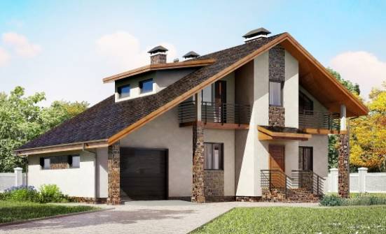 180-008-Л Проект двухэтажного дома с мансардным этажом и гаражом, средний загородный дом из арболита Находка | Проекты домов от House Expert