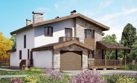 220-001-П Проект двухэтажного дома с мансардным этажом, гараж, классический загородный дом из арболита Уссурийск | Проекты домов от House Expert