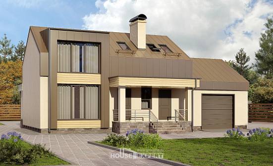 150-015-Л Проект двухэтажного дома мансардный этаж, гараж, бюджетный загородный дом из блока Артём | Проекты домов от House Expert
