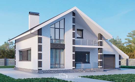 190-008-П Проект двухэтажного дома мансардный этаж, гараж, просторный домик из газобетона Уссурийск | Проекты домов от House Expert