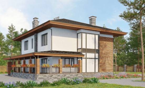305-001-П Проект двухэтажного дома и гаражом, просторный коттедж из блока Дальнегорск | Проекты домов от House Expert
