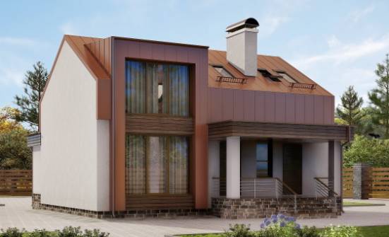 120-004-Л Проект двухэтажного дома мансардный этаж, уютный коттедж из теплоблока Лесозаводск | Проекты домов от House Expert