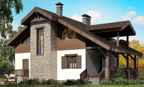 150-004-Л Проект двухэтажного дома с мансардным этажом, скромный загородный дом из теплоблока Артём | Проекты домов от House Expert