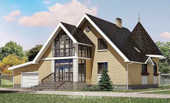250-001-Л Проект двухэтажного дома с мансардой, гараж, уютный дом из твинблока Большой Камень | Проекты домов от House Expert