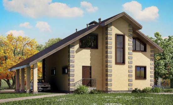 150-003-П Проект двухэтажного дома мансардой и гаражом, уютный дом из газосиликатных блоков Лесозаводск | Проекты домов от House Expert