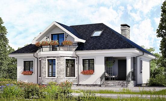 150-008-П Проект двухэтажного дома мансардой, скромный загородный дом из твинблока Арсеньев | Проекты домов от House Expert