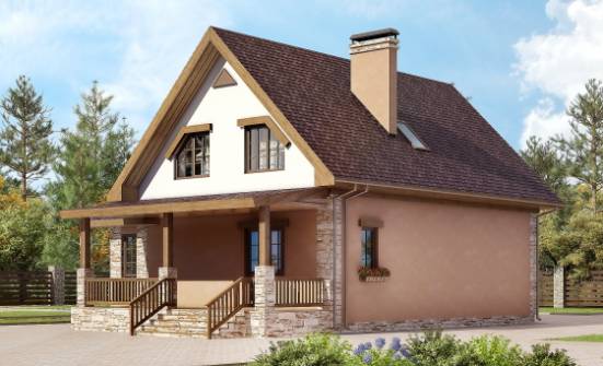 140-002-П Проект двухэтажного дома с мансардой, небольшой домик из поризованных блоков Лесозаводск | Проекты домов от House Expert