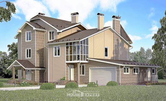 555-001-Л Проект трехэтажного дома с мансардой, гараж, большой домик из поризованных блоков Арсеньев | Проекты домов от House Expert