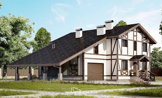 250-002-Л Проект двухэтажного дома мансардой, гараж, классический дом из кирпича Находка | Проекты домов от House Expert