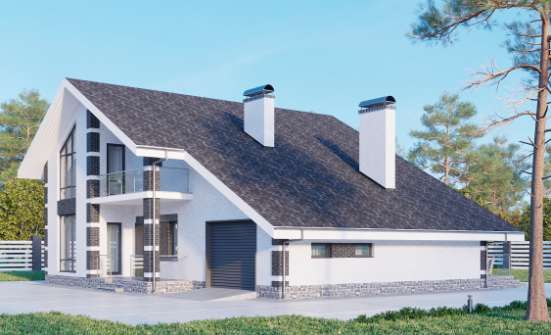 190-008-П Проект двухэтажного дома мансардный этаж, гараж, просторный домик из газобетона Уссурийск | Проекты домов от House Expert
