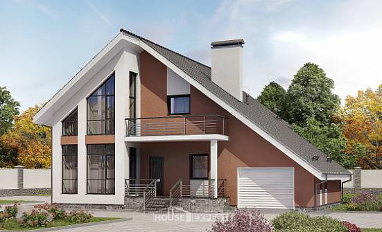 200-007-П Проект двухэтажного дома мансардный этаж и гаражом, простой коттедж из бризолита Владивосток | Проекты домов от House Expert