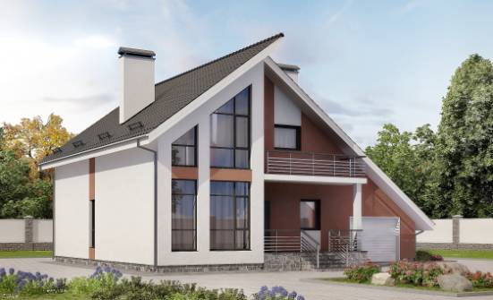 200-007-П Проект двухэтажного дома мансардный этаж и гаражом, простой коттедж из бризолита Владивосток | Проекты домов от House Expert