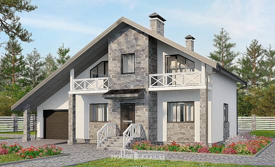 180-017-Л Проект двухэтажного дома с мансардой, гараж, просторный домик из твинблока Лесозаводск | Проекты домов от House Expert