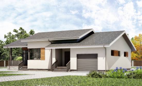 135-002-П Проект одноэтажного дома и гаражом, компактный загородный дом из теплоблока Находка | Проекты одноэтажных домов от House Expert