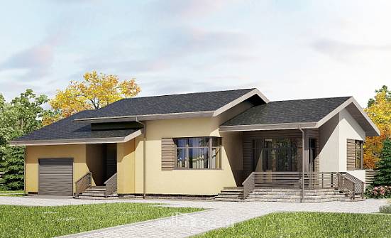 135-002-Л Проект одноэтажного дома, гараж, простой домик из пеноблока Лесозаводск | Проекты домов от House Expert