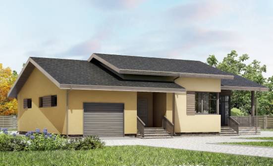 135-002-Л Проект одноэтажного дома, гараж, простой домик из пеноблока Лесозаводск | Проекты домов от House Expert